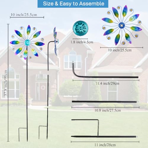 VEWOSTAR Metal Wind Spinners Outdoor 10 Dia Wind Spinners for Yard and Garden Kinetic Windmill Waterproof Wind Sculptures Spinners for Patio Lawn Decor378 H - Image 3