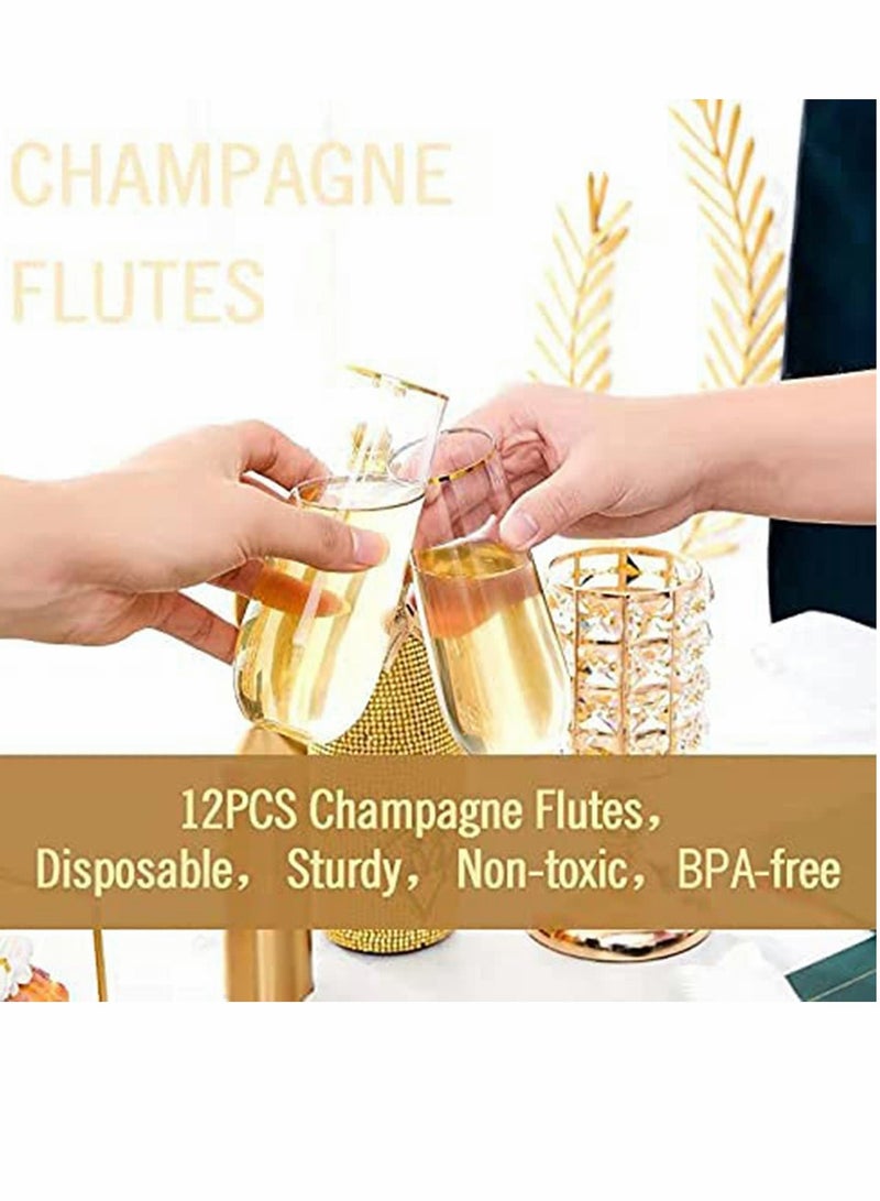 Plastic Champagne Flutes, 270 ml Stemless Disposable Gold Rim Glasses Shatterproof Reusable Perfect For Wedding & Party Birthday Cup 10 Pack - Image 4
