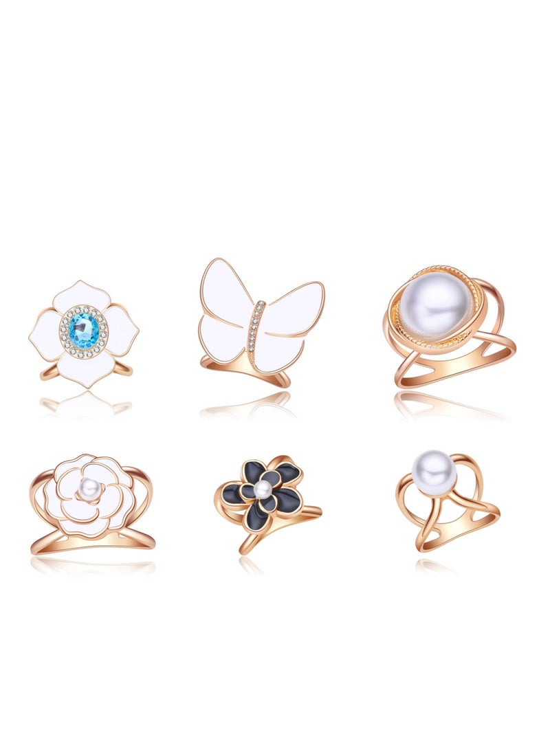 SYOSI Elegant Pearl Floral Scarf Ring Clip Camellia Flower Scarf Buckle for Women Scarf Ring Buckle Women Fashion Metal Shawl Clip Buckle Lady Girls Decoration Accessories(6PCS)  - Image 1