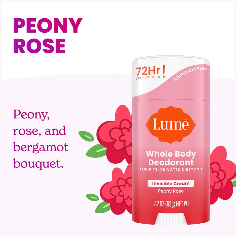 Lume Deodorant Cream Stick - Underarms and Private Parts - Aluminum-Free, Baking Soda-Free, Hypoallergenic, and Safe For Sensitive Skin - 2.2 Ounce (Pack of 2) (Peony Rose) - Image 4