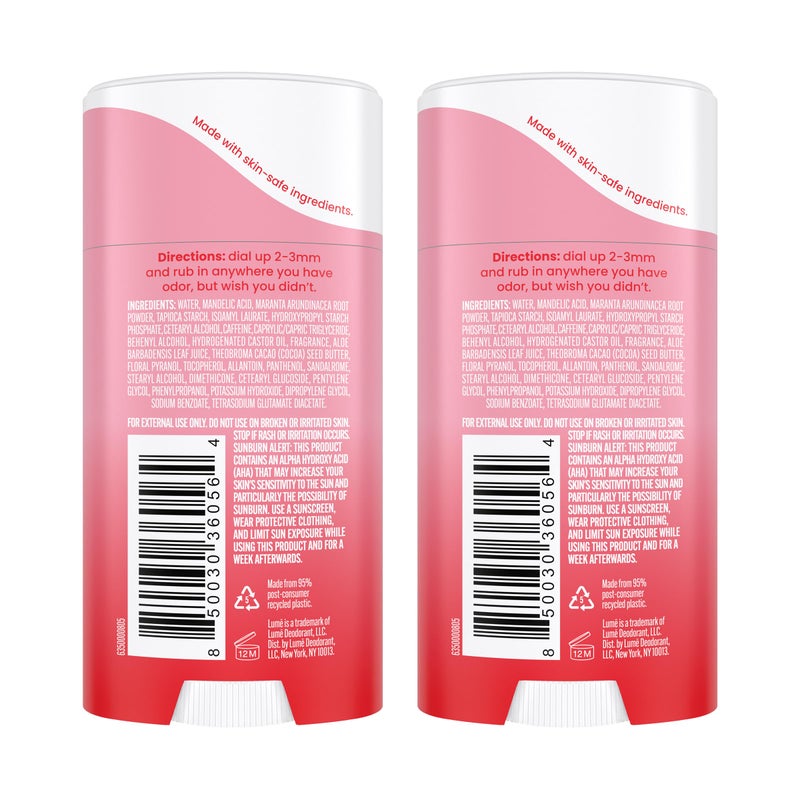 Lume Deodorant Cream Stick - Underarms and Private Parts - Aluminum-Free, Baking Soda-Free, Hypoallergenic, and Safe For Sensitive Skin - 2.2 Ounce (Pack of 2) (Peony Rose) - Image 2