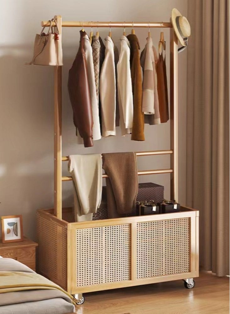 Kutis 1-Piece Hat And Clothes Rack Stand With Storage Basket Removable Clothes Storage Shelf Clothes Organizer Bamboo/Fiberboard 93x37x167 cm - Image 1