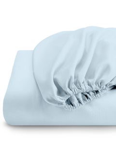 Rest Fitted Bedsheet 90X190+20Cm Breathable Plush Sky Blue Fabric With Deep Pockets Machine Washable For Optimal Protection  - Image 3