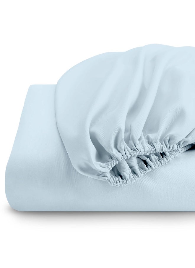 Rest - Fitted Bedsheet 90X190+20Cm Breathable Plush Sky Blue Fabric With Deep Pockets Machine Washable For Optimal Protection - Image 1