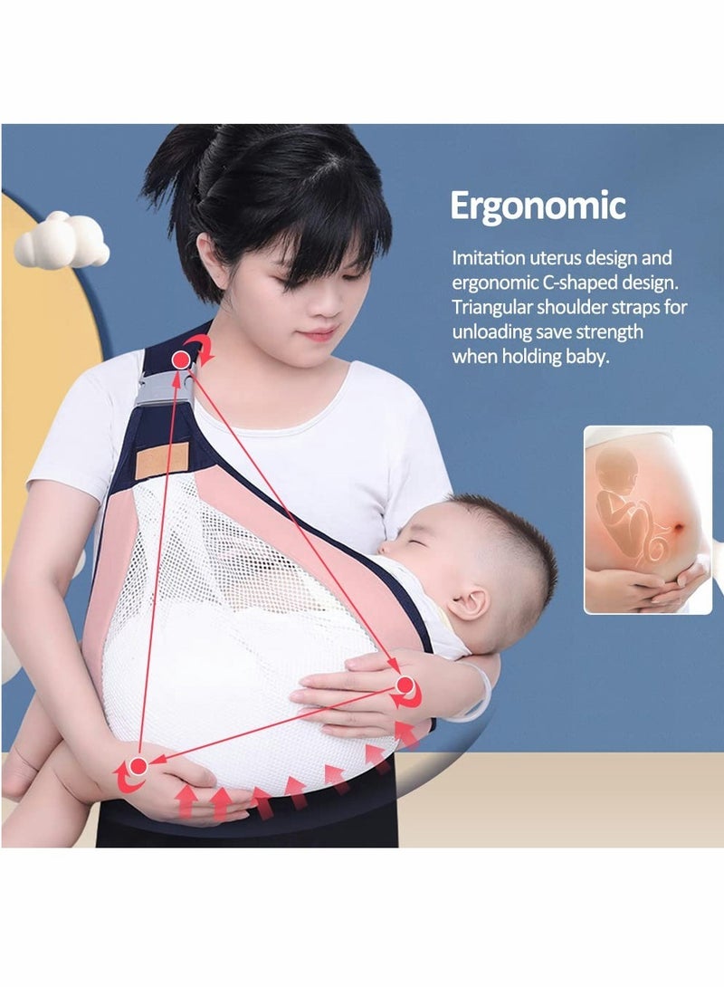 SOLARAE حمالات الأطفال، حزام أطفال مريح على الكتف يوفر الجهد، سليب نصف مغلف من البوليستر، حمالة أطفال شبكية 3D قابلة للتعديل مع أحزمة كتف للشاطئ وحمام السباحة (وردي) - Image 3