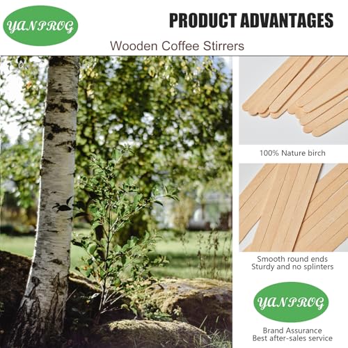YANPROG Wooden Coffee Stirrers 5.5" Coffee Stir Sticks 100 Pcs, Natural Birch Round End Thick Birch Wood Eco-Friendly， Suitable for Coffee, Cocktail and Hot Drinks - Image 2