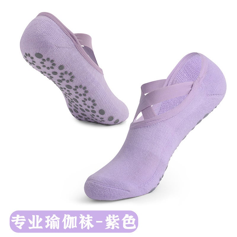 Generic Strap Yoga Socks Non-slip Professional Womens Medium Pilates Socks Short Towel Bottom Fitness Sports Floor Socks 253 purple [strap classic, professional yoga socks]]