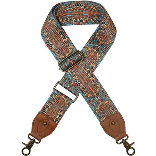 Duwi Wide Purse Strap Multicolor Striped Guitar Style Strap Adjustable Canvas Crossbody Bag Strap(brown,bohemian style) - Image 1