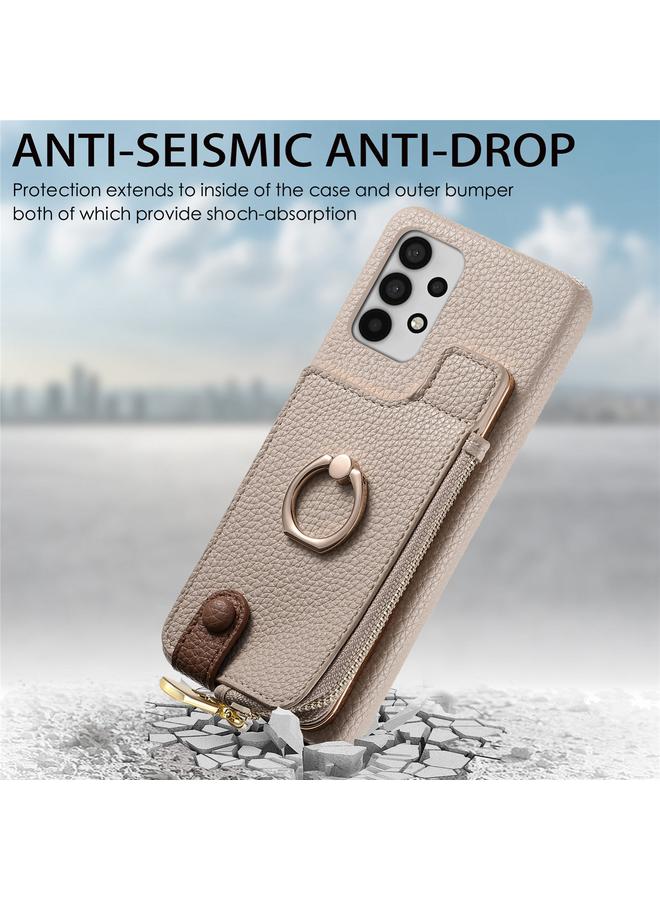 اس-توب جراب لهاتف Samsung Galaxy A53 5G مصنوع من جلد الليتشي مع حافة زيتية وسحاب ومحفظة خلفية للهاتف - Image 2