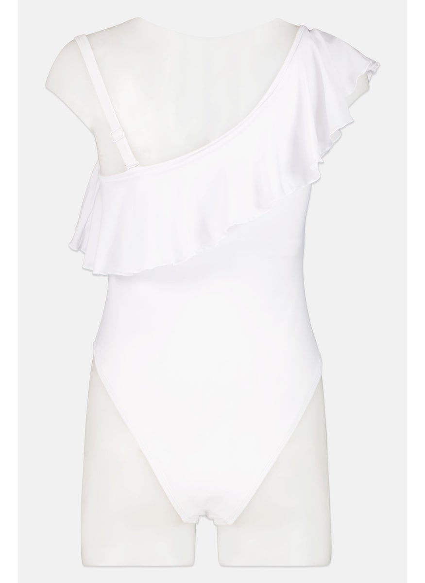Peek & Beau Women Ruffled Embellish One Piece Swimsuit, White  - Image 2