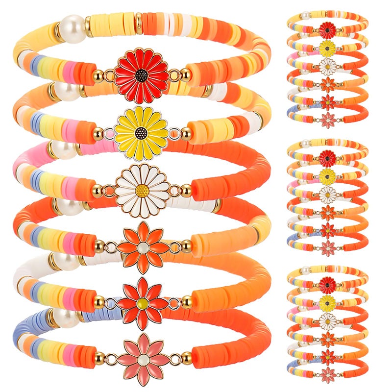 Landical 24 Pcs Groovy Party Favors Retro Hippie Bracelets Daisy Flower Peace and Love Wristbands for Kids Adults 60s 70s Two Groovy Themed Birthday Party Decoration Christmas Stocking Stuffers - Image 3