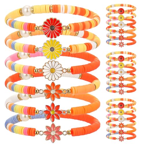 Landical 24 Pcs Groovy Party Favors Retro Hippie Bracelets Daisy Flower Peace and Love Wristbands for Kids Adults 60s 70s Two Groovy Themed Birthday Party Decoration Christmas Stocking Stuffers - Image 1