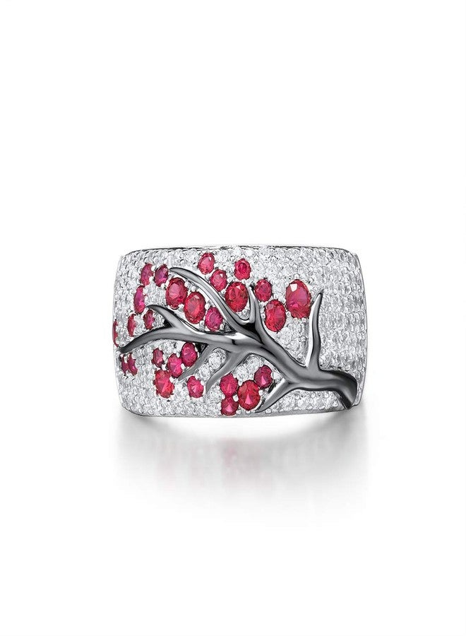 Santuzza 925 Sterling Silver Cherry Ring Created Ruby Cubic Zirconia Tree Branches Ring for Women (6) - Image 2