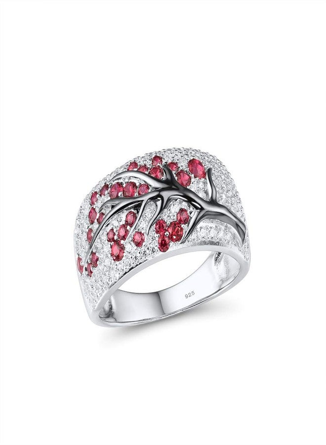 Santuzza 925 Sterling Silver Cherry Ring Created Ruby Cubic Zirconia Tree Branches Ring for Women (6) - Image 1