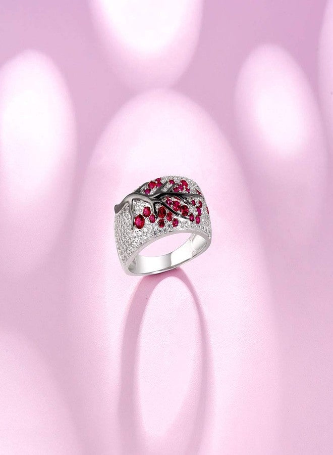 Santuzza 925 Sterling Silver Cherry Ring Created Ruby Cubic Zirconia Tree Branches Ring for Women (6) - Image 3