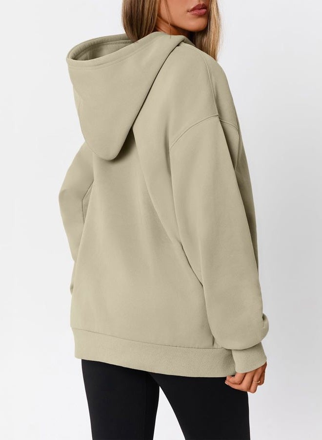 WYNNQUE Hoodies for Women Oversized Sweatshirts Fall Fashion Outfits 2025 Casual Sweaters Tops Fleece Workout Winter Clothes, Beige, XL - Image 4