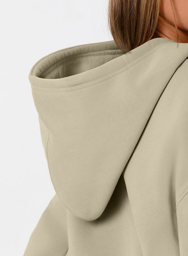 WYNNQUE Hoodies for Women Oversized Sweatshirts Fall Fashion Outfits 2025 Casual Sweaters Tops Fleece Workout Winter Clothes, Beige, XL - Image 5