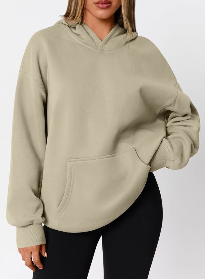 WYNNQUE Hoodies for Women Oversized Sweatshirts Fall Fashion Outfits 2025 Casual Sweaters Tops Fleece Workout Winter Clothes, Beige, XL - Image 2