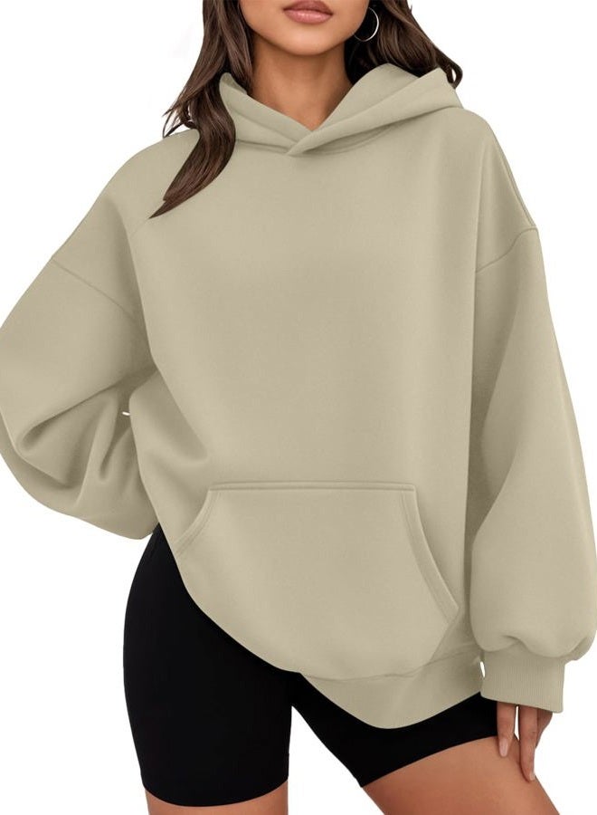 WYNNQUE Hoodies for Women Oversized Sweatshirts Fall Fashion Outfits 2025 Casual Sweaters Tops Fleece Workout Winter Clothes, Beige, XL - Image 1
