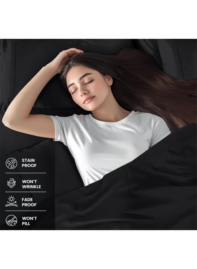 طقم ملاءات سرير فاخر من الألياف الدقيقة، مكون من 4 قطع، مناسب للفنادق، يتميز بجودته العالية، يسمح بمرور الهواء، مقاوم للتجاعيد، مناسب للأسرة المزدوجة بمقاس 2.0 متر/2.2 متر، نسيج مصقول عالي الكثافة، قابل للغسل في الغسالة دون أن يتغير شكله، مصبوغ بألوان نباتية فعّالة، ملاءات وأغطية وسائد مضادة للحساسية، مناسب للاستخدام المنزلي، والتأجير، والضيافة، لون أسود - Image 4