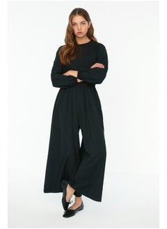 Black Elastic Waist Wide Leg Woven Jumpsuit TCTSS22TL0003