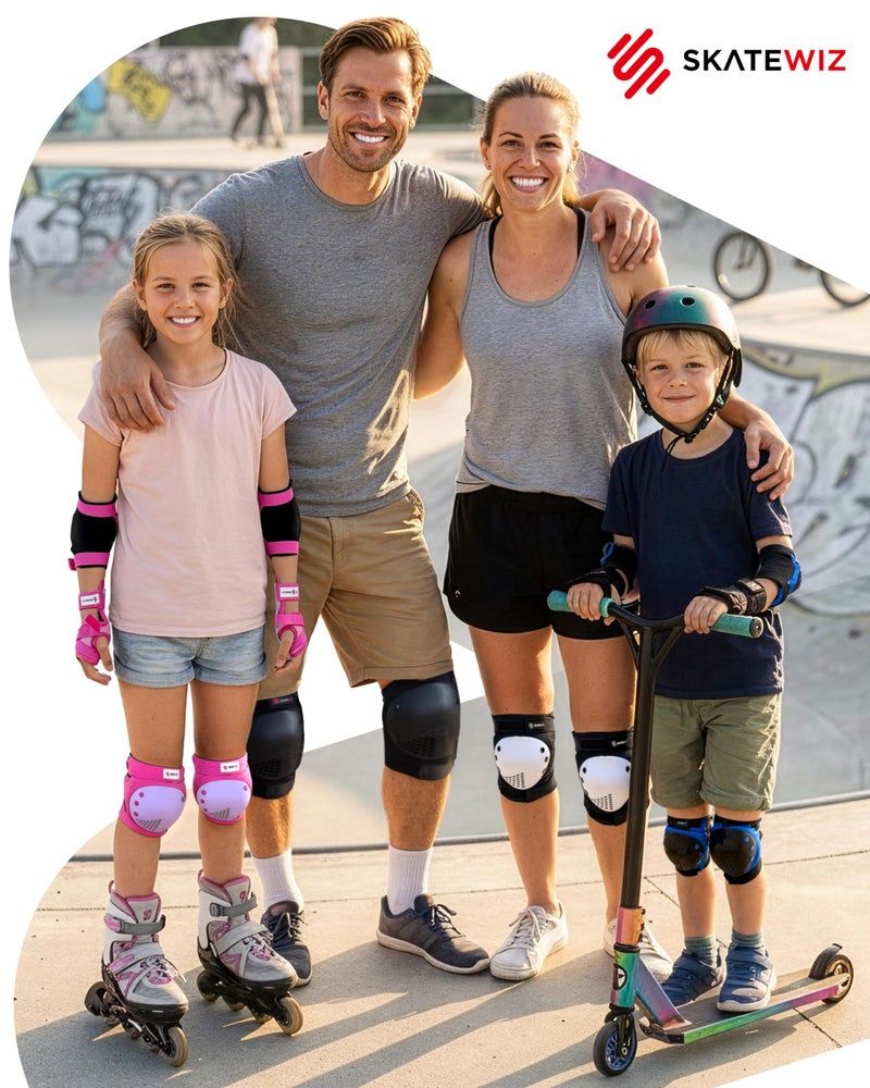 SKATEWIZ مجموعة واقيات الركبة والمرفقين للأطفال من SKATEWIZ - واقيات المعصم للتزلج - سموش - الحجم M/L أزرق بنفسجي - معدات الحماية للتزلج، الزلاجات، لوح التزلج - تزلج على الجليد للأطفال - Image 2