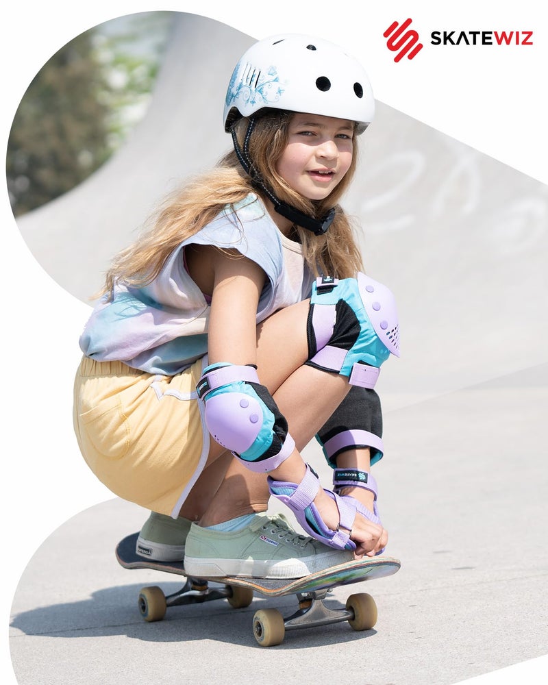 SKATEWIZ مجموعة واقيات الركبة والمرفقين للأطفال من SKATEWIZ - واقيات المعصم للتزلج - سموش - الحجم M/L أزرق بنفسجي - معدات الحماية للتزلج، الزلاجات، لوح التزلج - تزلج على الجليد للأطفال - Image 4