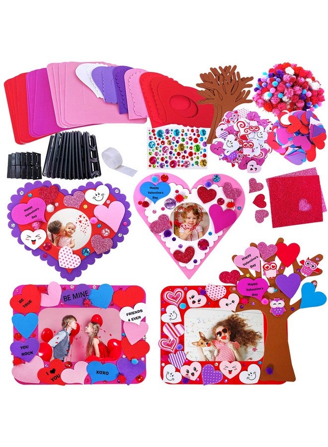 Winlyn 12 Sets Heart Picture Frames Decorations Valentine Crafts Kits DIY Heart Frames Art Sets Smile Hearts Foam Valentine Stickers for Kids Valentine's Day Party Classroom Activities Gift Exchange - Image 1
