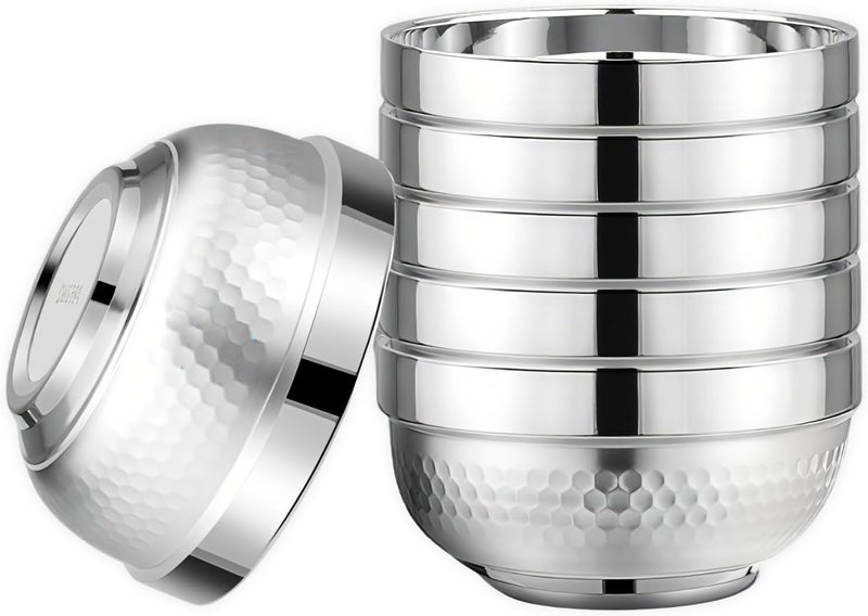ZENFUN 6 Pack 18/8 Stainless Steel Bowls, 17 Oz Soup Bowl Double-walled Insulated Bowls, 5 Inch Snack Cereal Bowl for Rice, Fruit, Salad Ice cream, Food-grade - Image 1