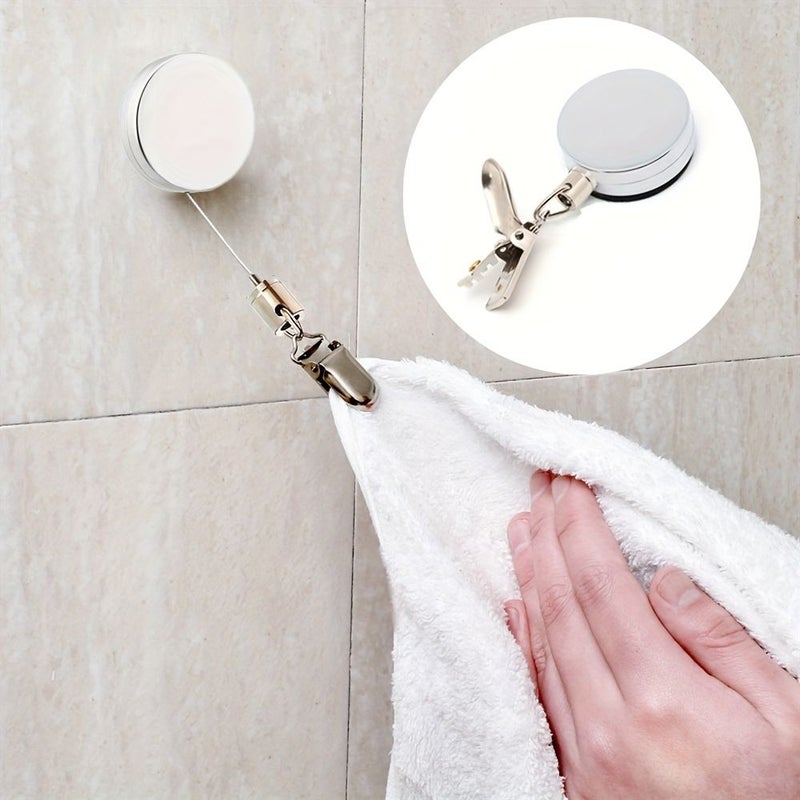 Bright Silvery Senior Automatic Telescopic Towel Rack No Drill Wall Mounted Holder - Image 1