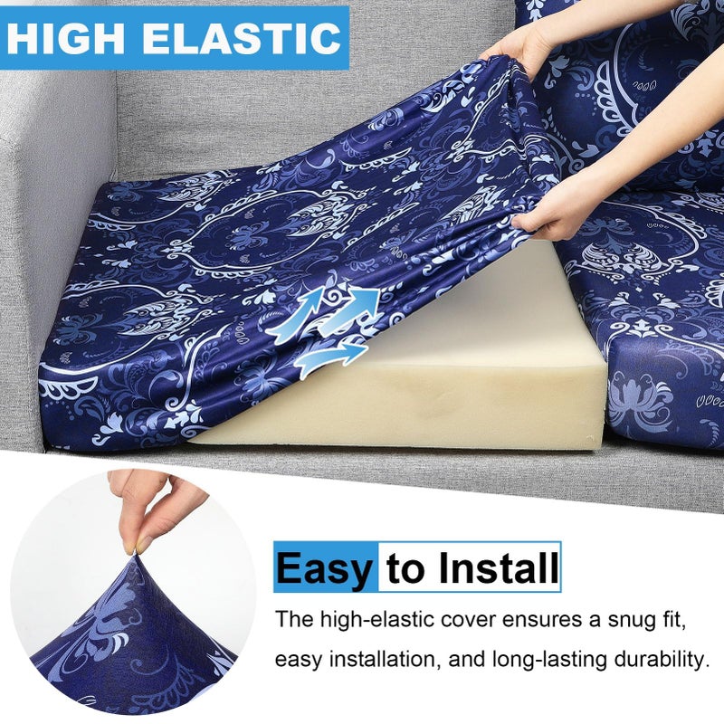 pickyNproud 8Pcs Patio Cushion Covers Stretch Outdoor Couch Cushions Slipcovers Replacement Washable Furniture Protector with Elastic Bottom Sofa Chair Seat Cover, Dark Blue - Image 2