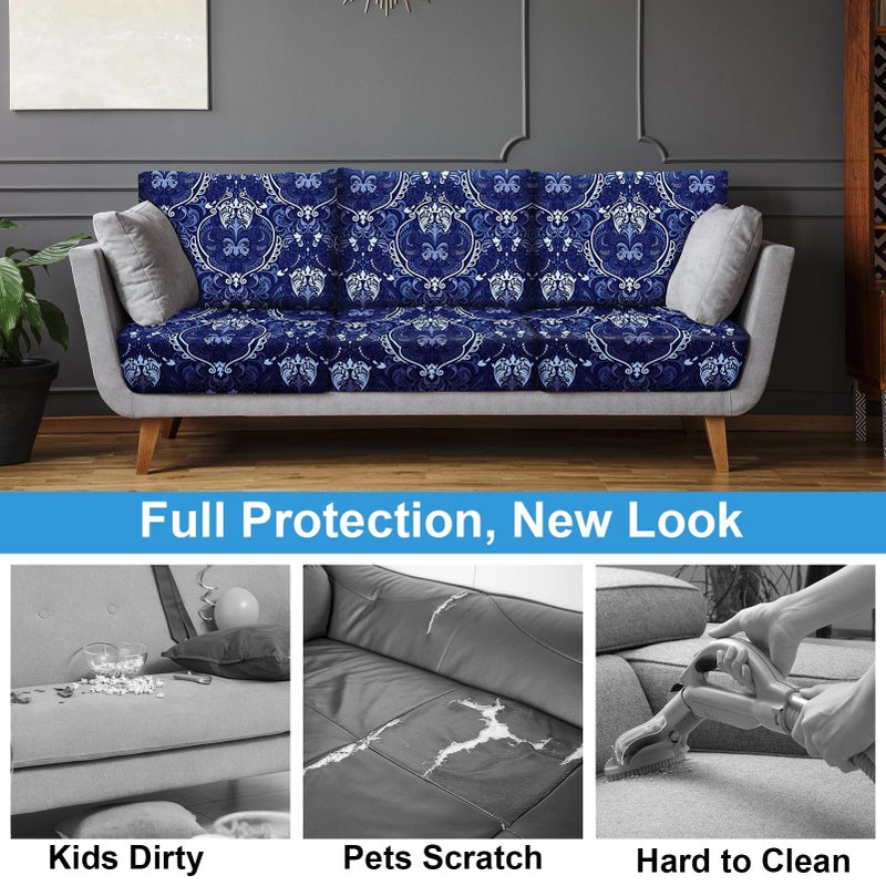 pickyNproud 8Pcs Patio Cushion Covers Stretch Outdoor Couch Cushions Slipcovers Replacement Washable Furniture Protector with Elastic Bottom Sofa Chair Seat Cover, Dark Blue - Image 5