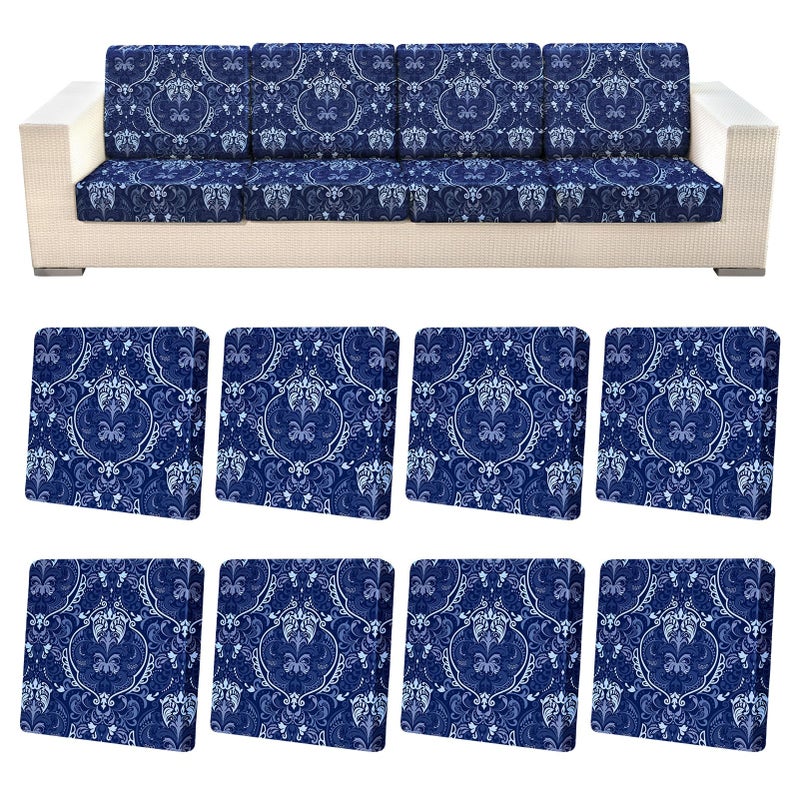 pickyNproud 8Pcs Patio Cushion Covers Stretch Outdoor Couch Cushions Slipcovers Replacement Washable Furniture Protector with Elastic Bottom Sofa Chair Seat Cover, Dark Blue - Image 1