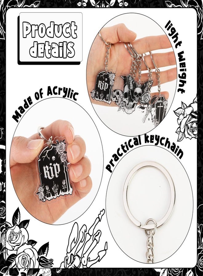 Serencatcher Gothic Theme Party Favors 12pcs Gothic Keychains Skull Tomb Keychains for Death to My 20s 30s Birthday Rip Themed Party Gothic Wedding Bridal Shower Bachelorette Party Supplies - Image 3