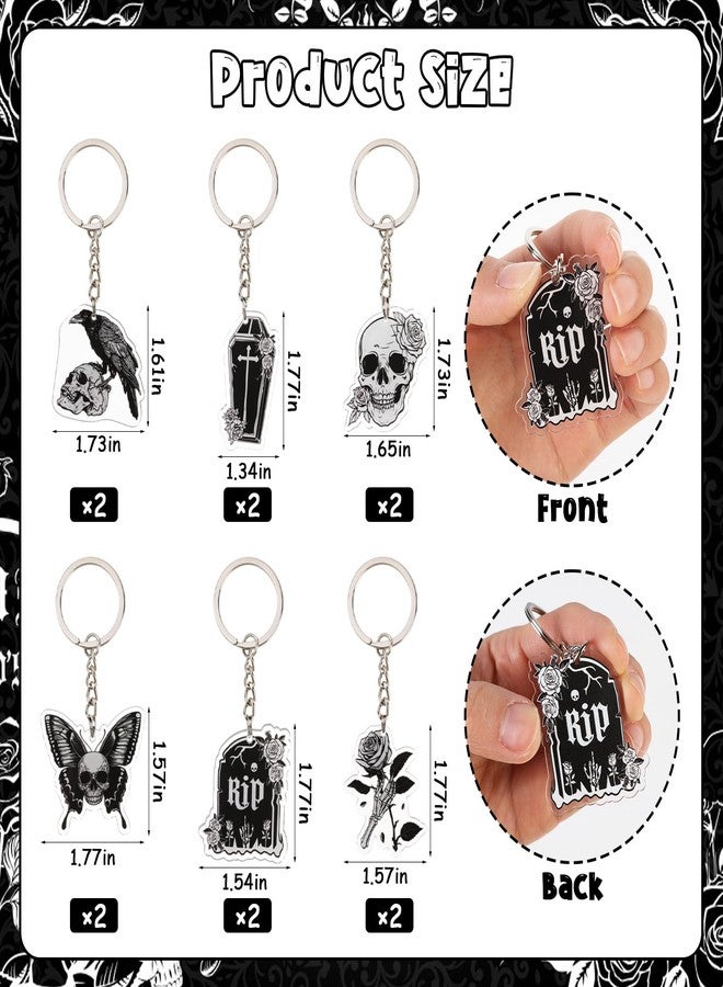 Serencatcher Gothic Theme Party Favors 12pcs Gothic Keychains Skull Tomb Keychains for Death to My 20s 30s Birthday Rip Themed Party Gothic Wedding Bridal Shower Bachelorette Party Supplies - Image 2