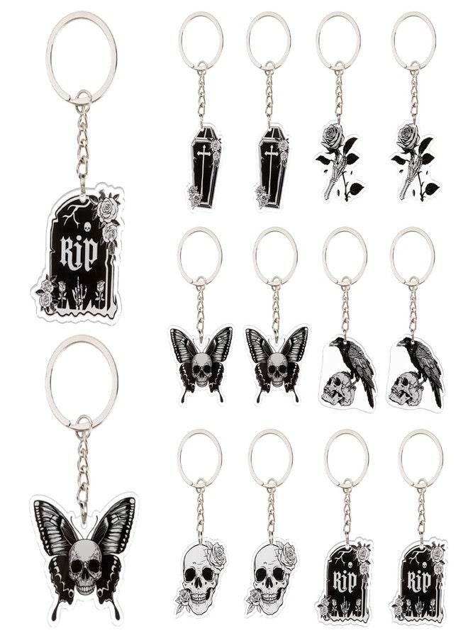 Serencatcher Gothic Theme Party Favors 12pcs Gothic Keychains Skull Tomb Keychains for Death to My 20s 30s Birthday Rip Themed Party Gothic Wedding Bridal Shower Bachelorette Party Supplies - Image 1