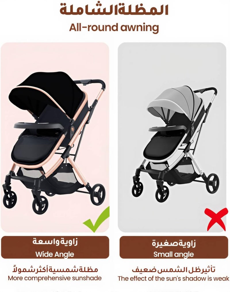 EDUTREE 3-in-1 Convertible Baby Stroller – Bassinet & Seat Modes, High Landscape, Adjustable Canopy, One-Hand Fold, Spacious & Comfortable Luxury Stroller (Black) - Image 4