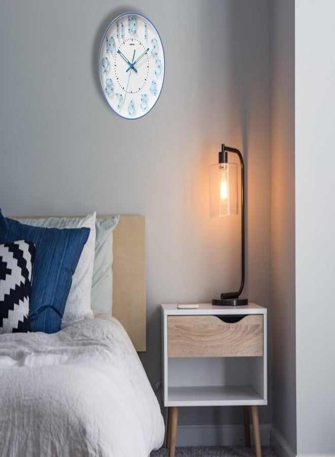 OREVA 12.5 Inch Round Fancy Colorful Embossed Number Dial Clocks Contemporary Stylish Modern Analog Silent Wall Clock for Living Room Home Décor Bedroom Office AQ-9407SS (Blue) - Image 2