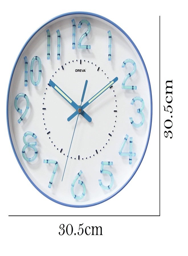 OREVA 12.5 Inch Round Fancy Colorful Embossed Number Dial Clocks Contemporary Stylish Modern Analog Silent Wall Clock for Living Room Home Décor Bedroom Office AQ-9407SS (Blue) - Image 3