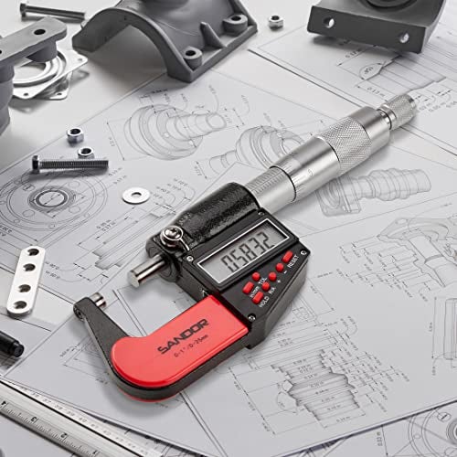SANDOR Professional Digital Outside Micrometer with Carbide Tip 0-1"/0-25mm Measuring Range - 0.00005" / 0.001mm Accuracy with Ratchet Stop and Protective Case - Precision Machinist Workshop Automotive Tool - Image 5