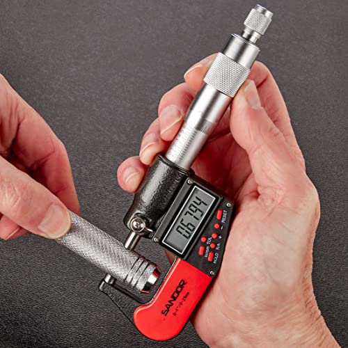 SANDOR Professional Digital Outside Micrometer with Carbide Tip 0-1"/0-25mm Measuring Range - 0.00005" / 0.001mm Accuracy with Ratchet Stop and Protective Case - Precision Machinist Workshop Automotive Tool - Image 4