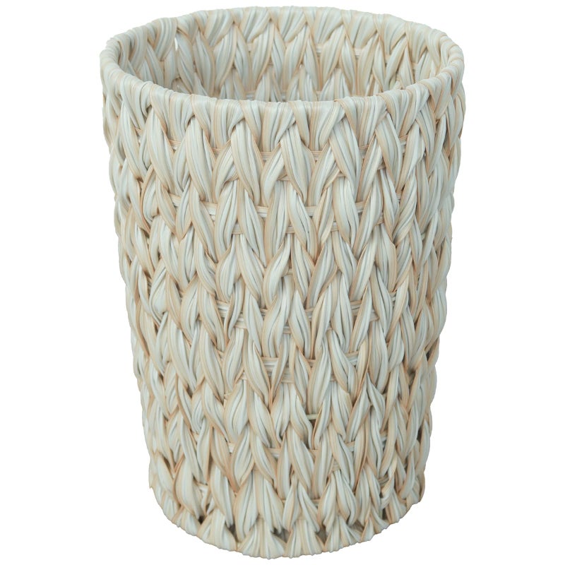 Coeusy Wicker Trash CanBathroom Trash CanWicker Waste Basket for BathroomDecorative Boho Small Waste Basket for BedroomOfficeCream White 2 Gallon - Image 2