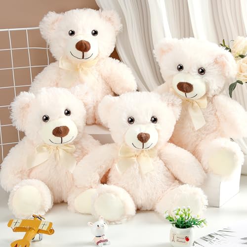 Civaner 4 Pack 14 Inches Teddy Bears Plush Stuffed Animals Cute Soft Bears Gifts Bulk for Women BFF GirlfriendWhite - Image 1