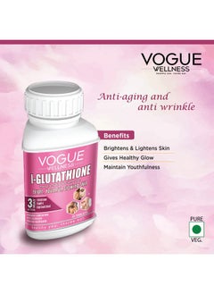 Vogue Wellness L-Glutathione Tablet Helps To Boost Skin Glow And Radiant Also Support To Reduce Pigmentation, Dark Spots & Youthful Skin | Healthy Glowing Skin Supplement 30 Tablets (Pack Of 1)  - Image 2