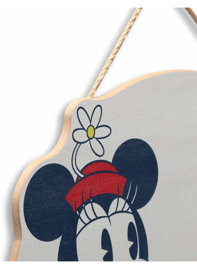 Open Road Brands Mickey Mouse and Minnie Welcome Friends Round Hanging Wood Wall Decor - Cute Mickey Mouse Sign for Home Decorating Blue/Tan - Image 4