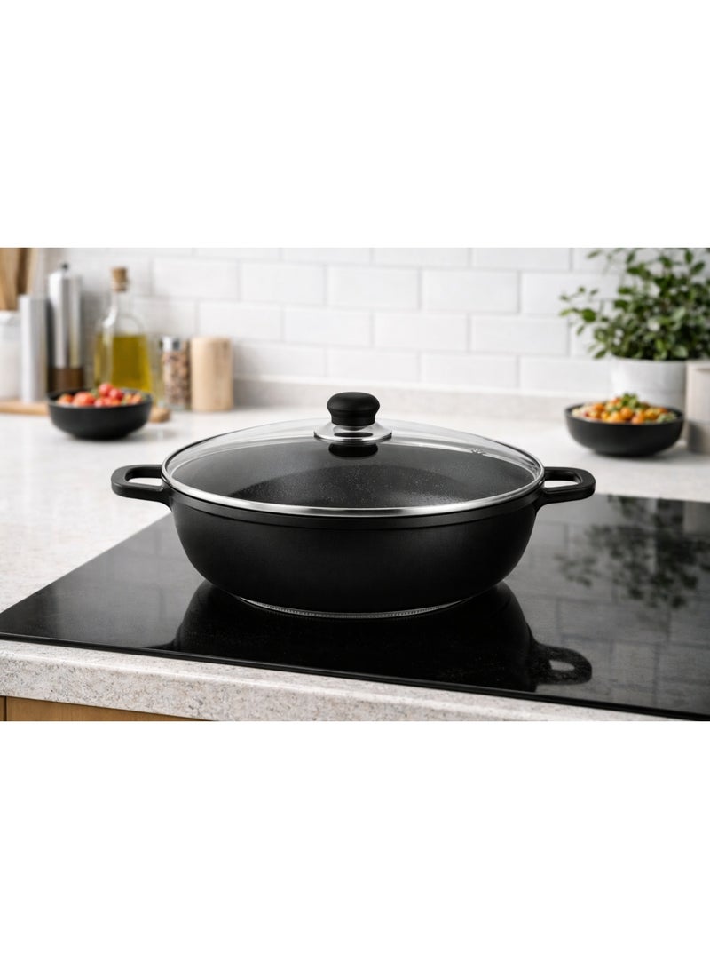 بن شيهون قدر طبخ غير لاصق 32 سم بغطاء زجاجي – توزيع حرارة متساوٍ وتنظيف سهل | Non-Stick Cooking Pot 32CM - Image 1