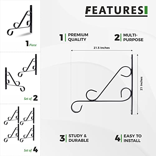 Sharpex Wall Mounted Metal Bracket | Decorative Wall Hook Plant Hanger for Hanging Pots, Bird Feeders, Flower Baskets, Planters, Lanterns, Lamps, and Wind Chimes for Indoor/Outdoor Use (Black, 1 Pc) - Image 2
