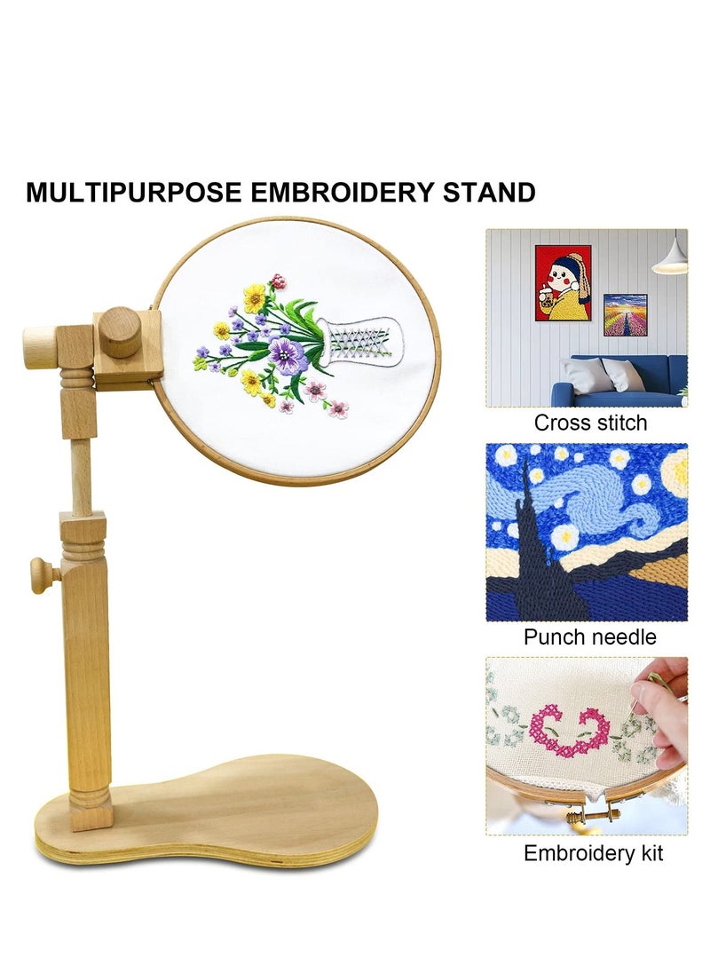 Natural Beech Wood Adjustable Rotated Embroidery Frame Stand for Most Sizes of Hoops Cross Stitch Wooden Stand Suitable for Studio Chinese Embroidery Frame Set