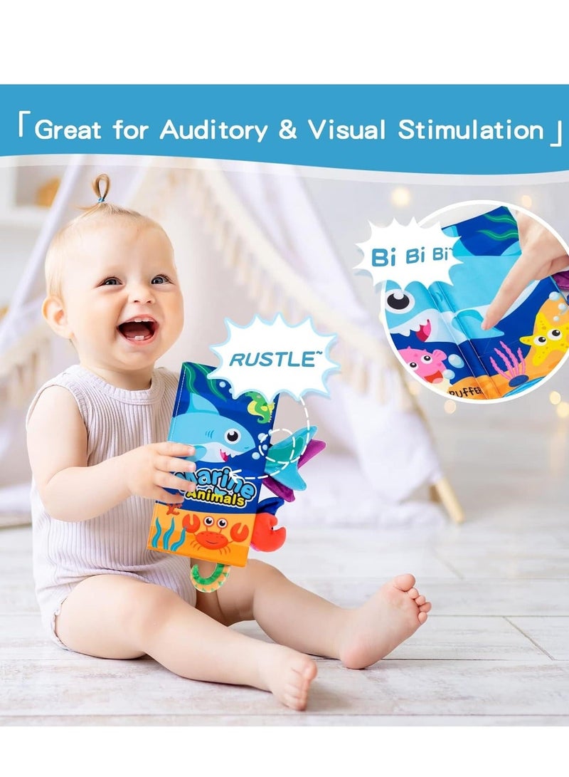 Y&D Baby Books Toys, Touch and Feel Crinkle Cloth for Babies, Infants & Toddler, Early Development Interactive Car Stroller Soft Toys Gifts Boys Girls (Ocean Theme-1 Book)  - Image 4