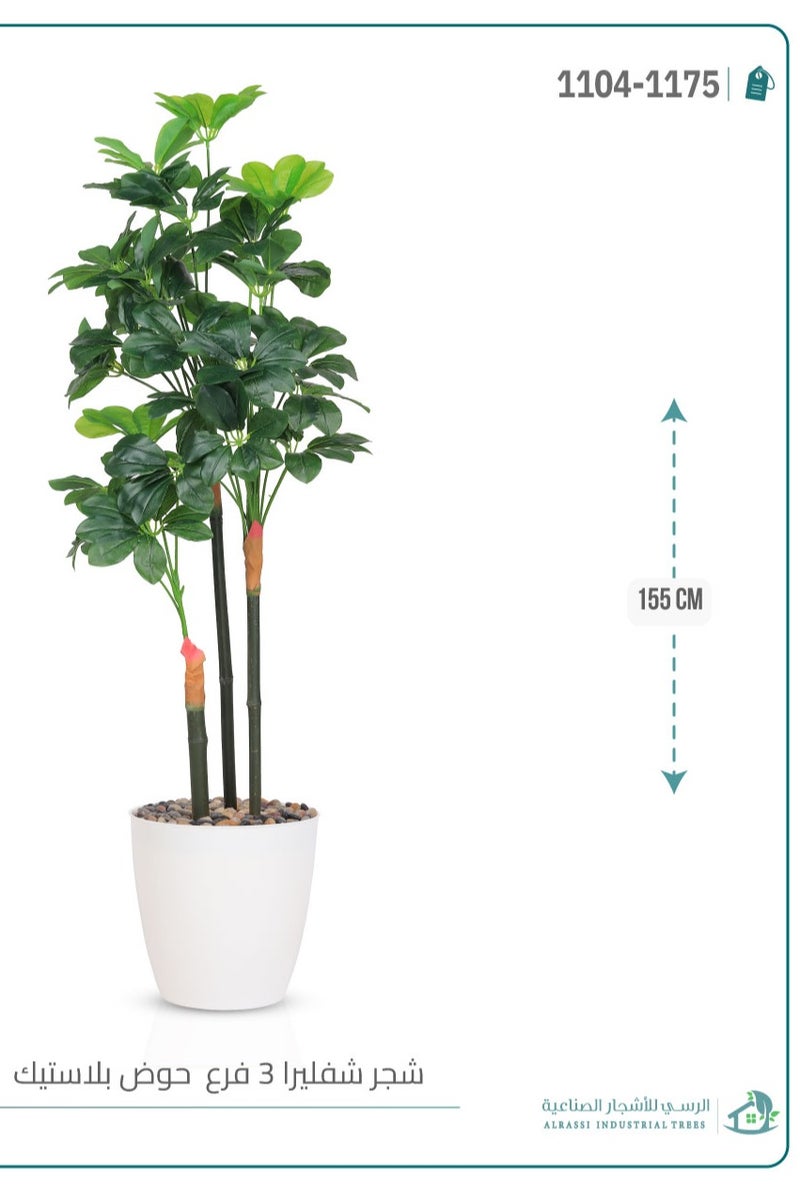 Alrassi Artificial Schefflera Plant (3 Stems) with Cylindrical Plastic Planter 155 cm - Image 5